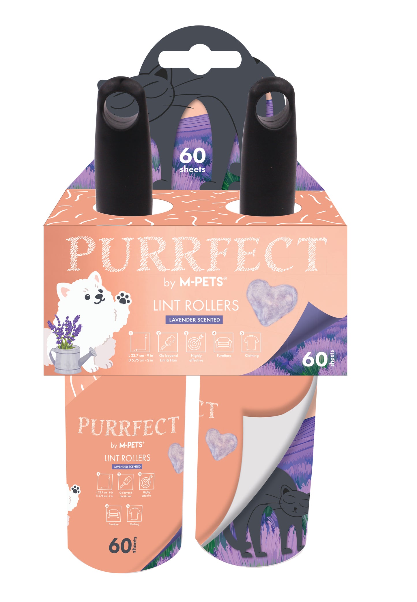 M-PETS PURRFECT Lint Roller for Pet Hair, 2 Roll Pack, 120 Sticky