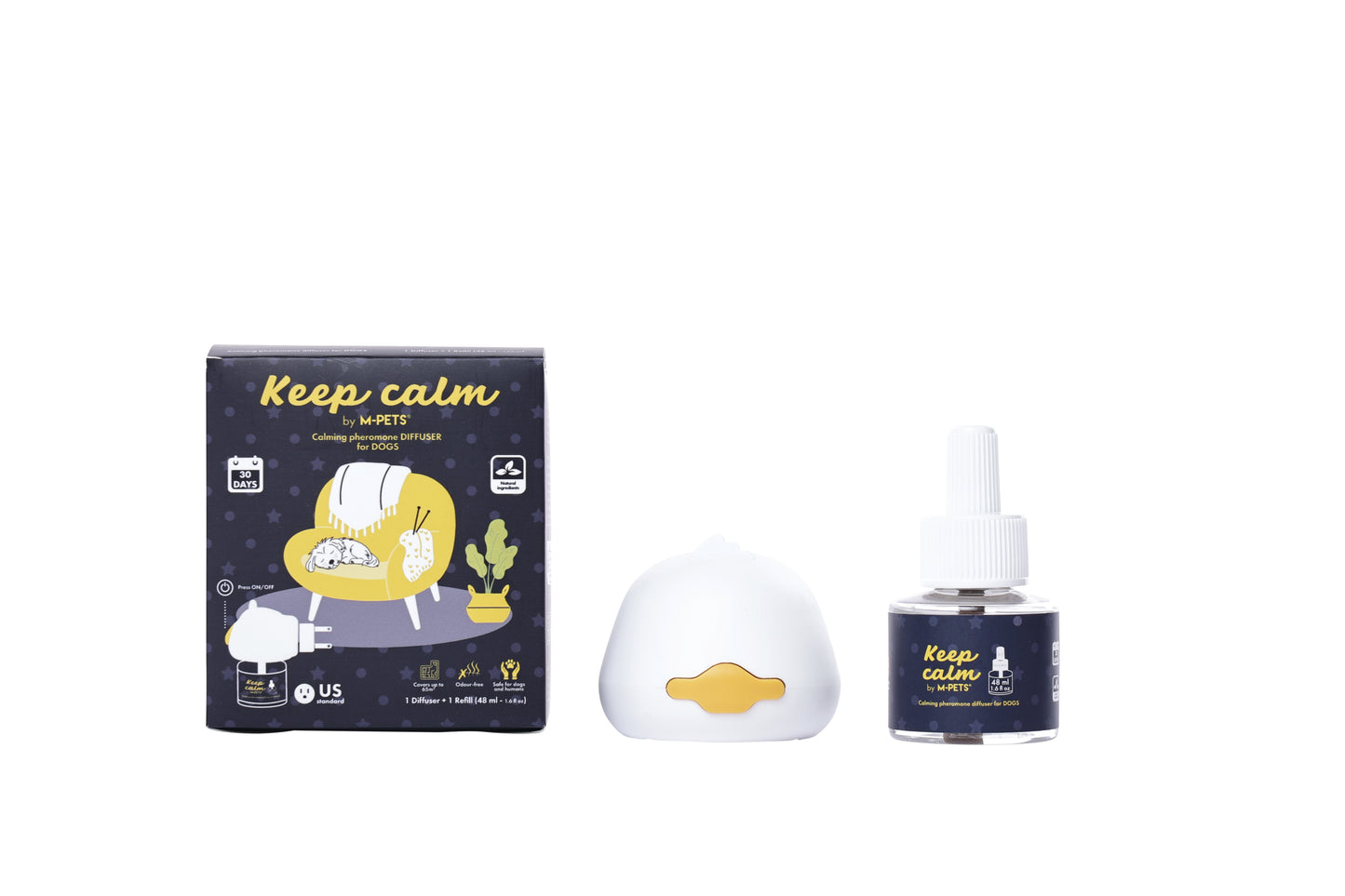 M-PETS Keep Calm Calming Pheromone Diffuser for Dogs – US Plug 48ml, Dog Anxiety Relief, Supports Barking Reduction, Stress & Separation Anxiety, Covers up to 65m², Odour-Free & Non-Sedating