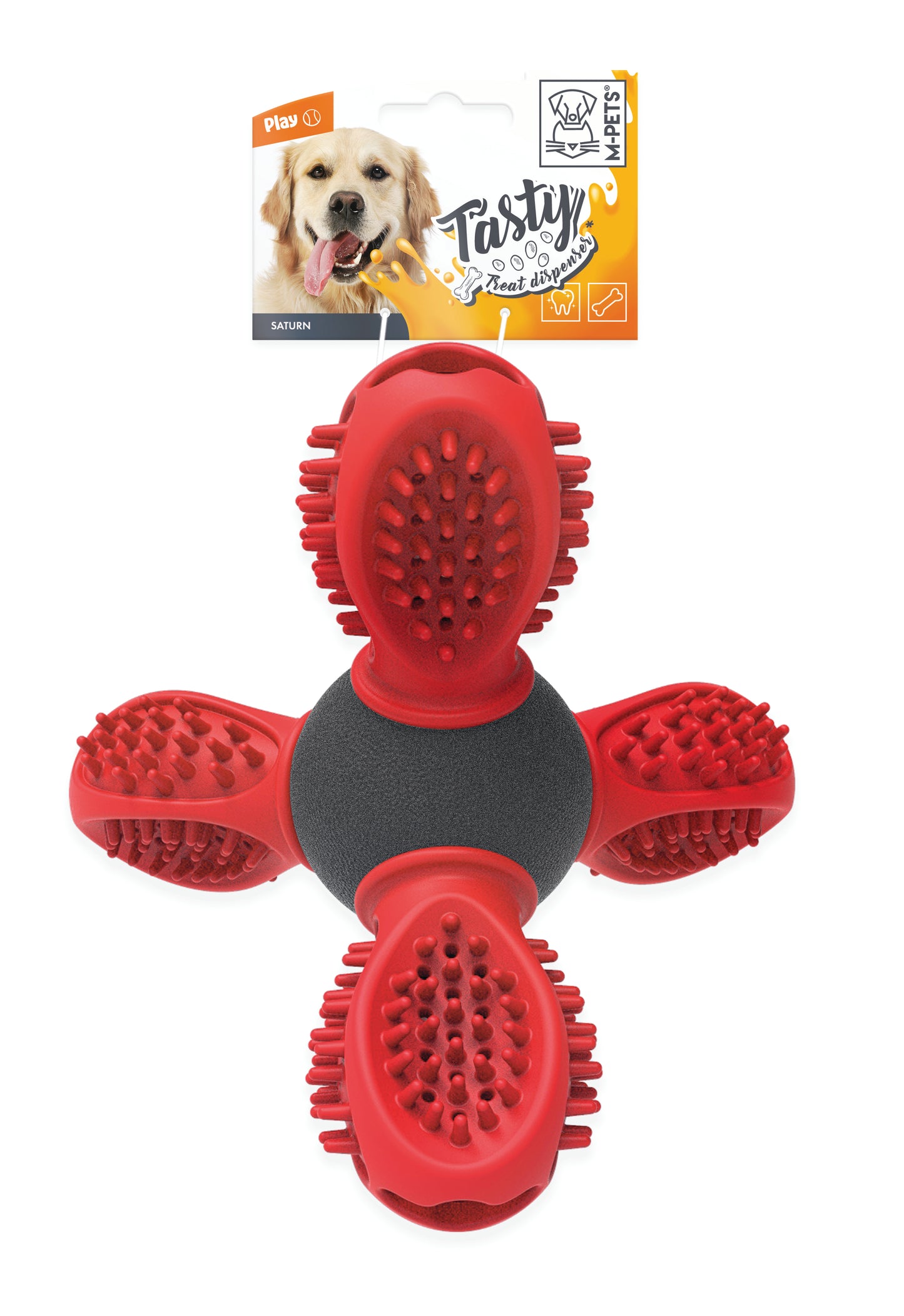 M-PETS Saturn Dog Treat Dispensing Toy – Durable Interactive TPR Chew Toy for Dogs – 14 x 13 x 12 cm