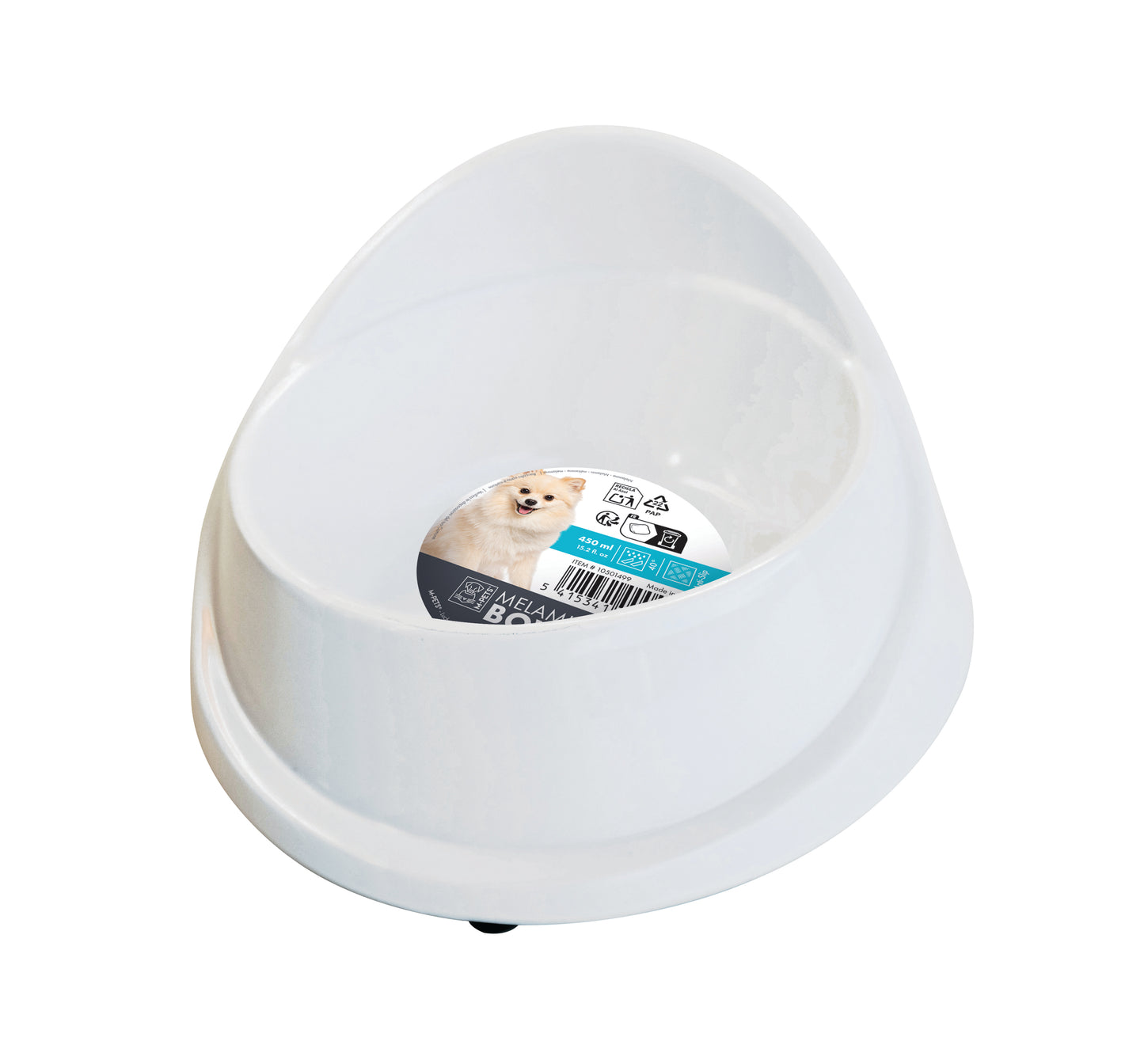 M-Pets Melamine Dog Bowl 450 ml, Anti-Slip Pet Feeding Bowl, Dishwasher Safe Food & Water Bowl for Dogs, White