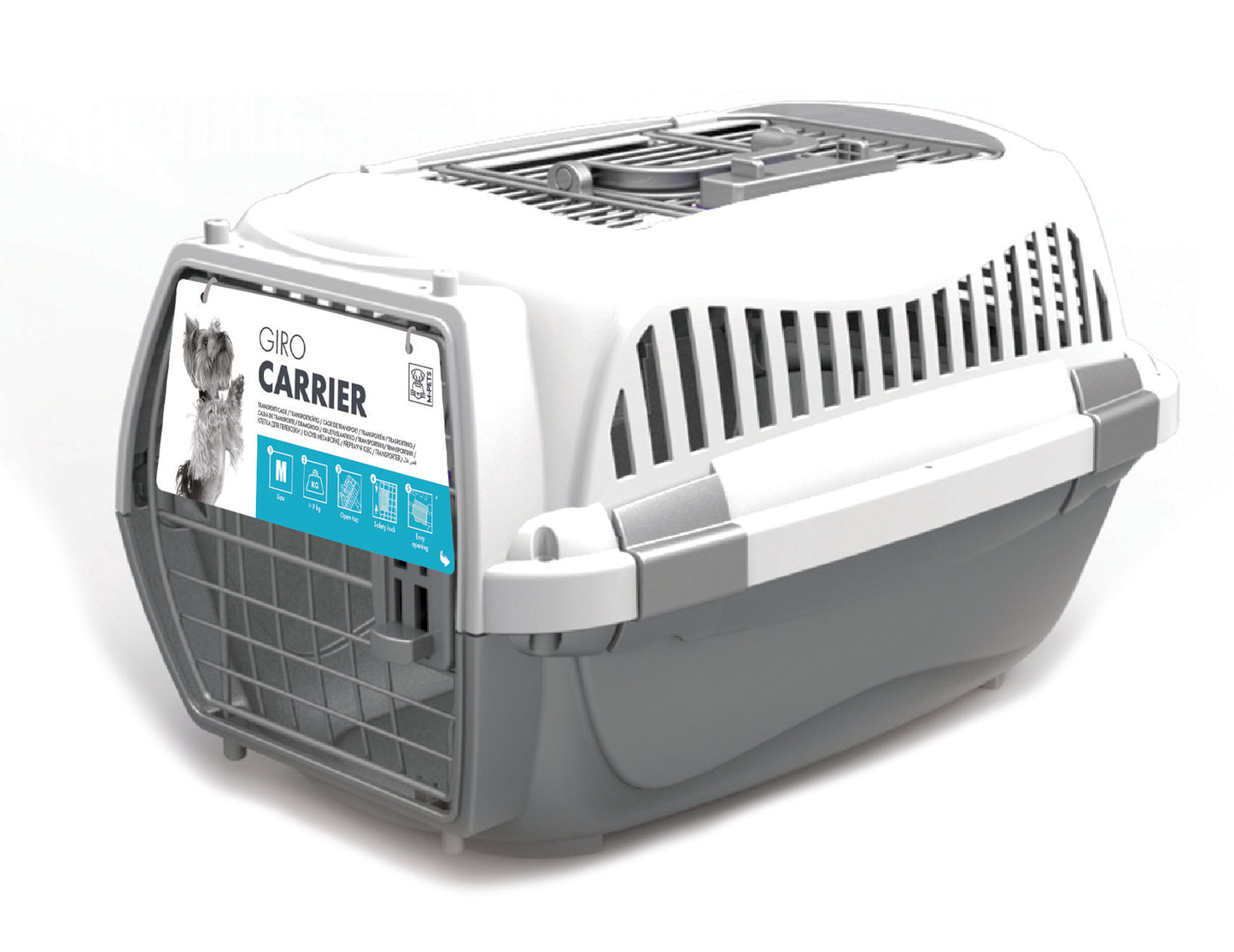 M-PETS Giro Pet Carrier for Dogs & Cats – Durable Plastic Travel Carrier with Ventilation & Secure Design, Grey & White