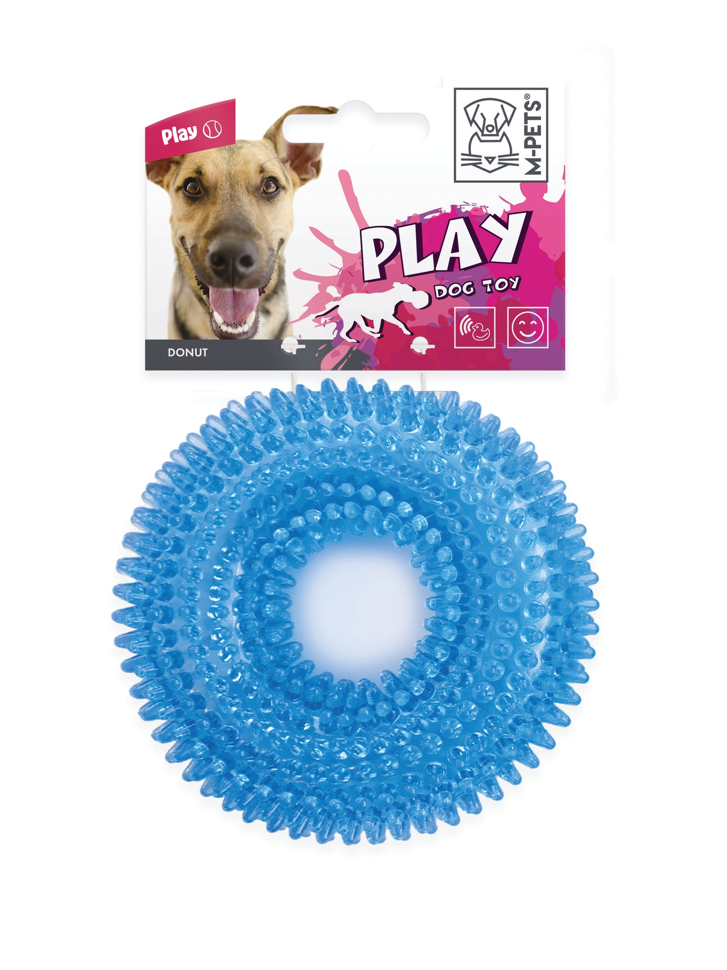 M-Pets Donut Dog Toy – Durable TPR Chew & Fetch Toy for Dogs – Interactive Fun Ring Toy for Small & Medium Dogs – Ø 9 cm – Blue, Yellow & Orange