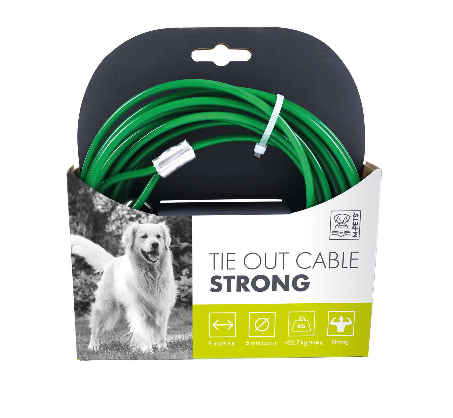 M-PETS Strong Dog Tie Out Cable – Heavy Duty Steel Tether with Swivel Clips, Outdoor Dog Cable, for Dogs up to 22.7 kg