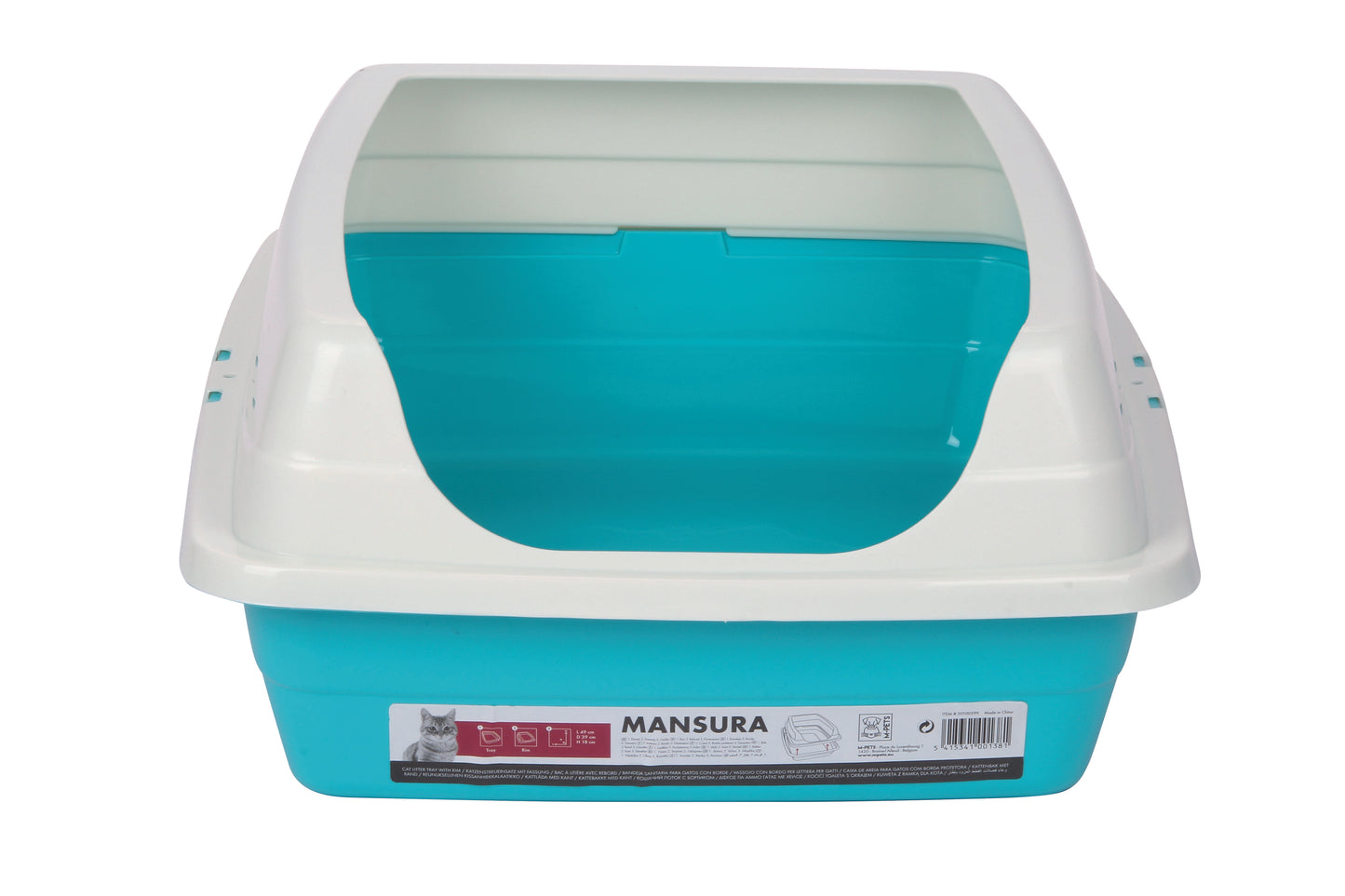 MPETS Mansura Cat Litter Tray with Rim – 49 x 39 x 18 cm Open Top Kitty Litter Box, Easy Clean Durable Plastic Cat Toilet with Raised Rim, Anti-Splash Design for Indoor Cats, 1 Piece