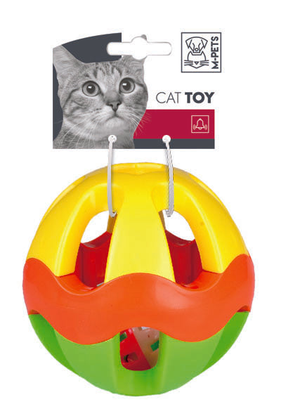 M-Pets Wave Ball Cat Toy with Rattle Sound, Interactive Plastic Cat Play Ball for Chasing & Batting, Lightweight Cat Exercise Toy, Mixed Colors, 1 Piece