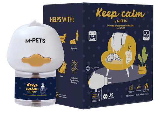 M-PETS Keep Calm Calming Pheromone Diffuser for Dogs – US Plug 48ml, Dog Anxiety Relief, Supports Barking Reduction, Stress & Separation Anxiety, Covers up to 65m², Odour-Free & Non-Sedating
