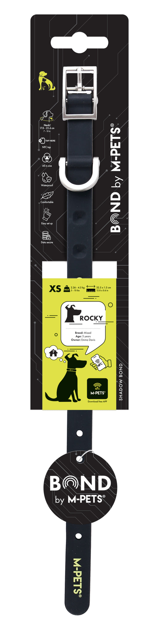 M-PETS Bond NFC Dog Collar – Waterproof Silicone Smart Collar with NFC Tag, Adjustable, No Battery Required – Multiple Sizes & Colors