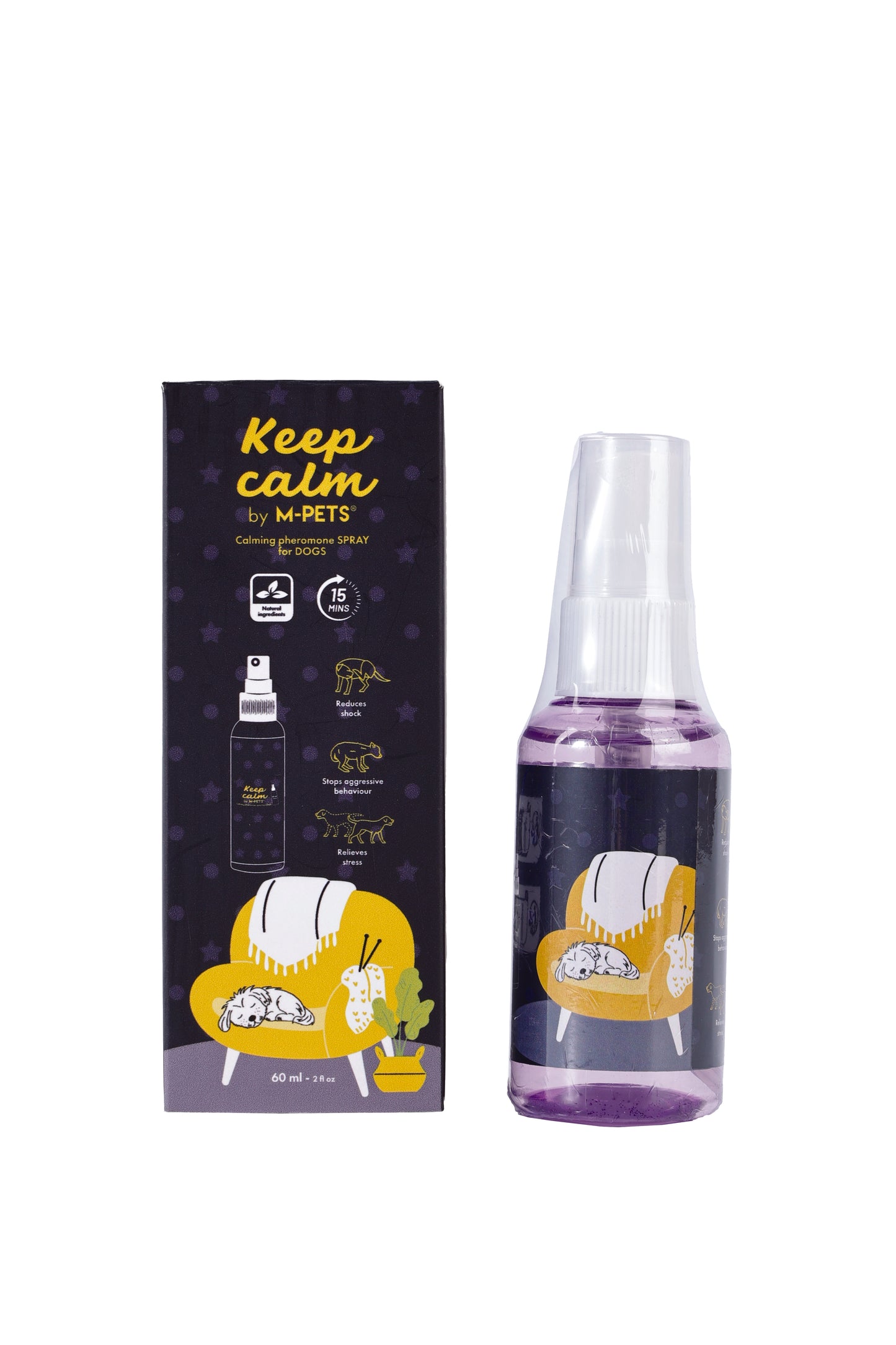 M-PETS Keep Calm Dog Pheromone Diffuser & Fast-Acting Spray – Supports Anxiety Reduction, Barking & Stress (60 ml)