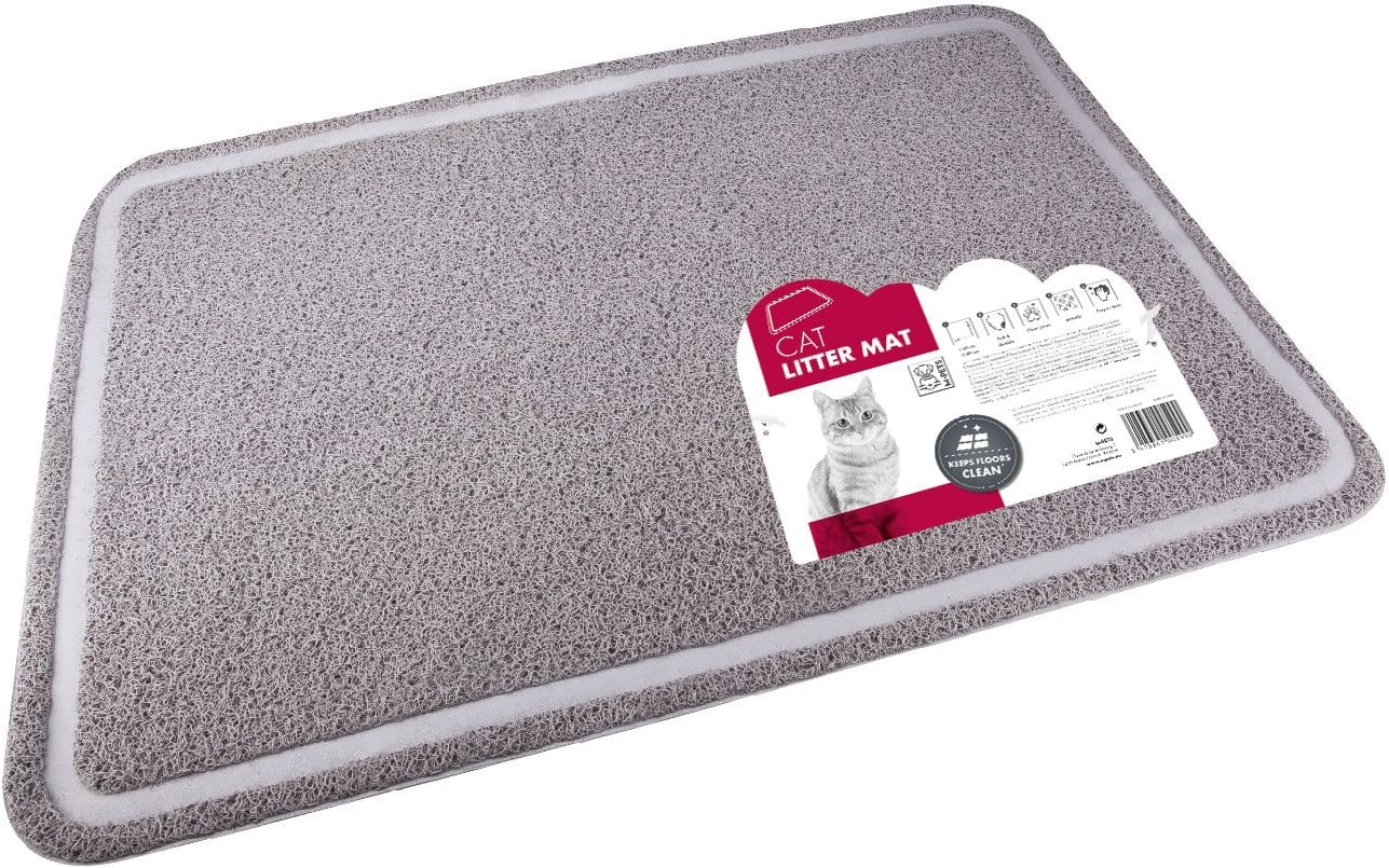 M-PETS PAW Cat Litter Mat 60 x 89 cm – Large PVC Litter Trapping Mat, Grey