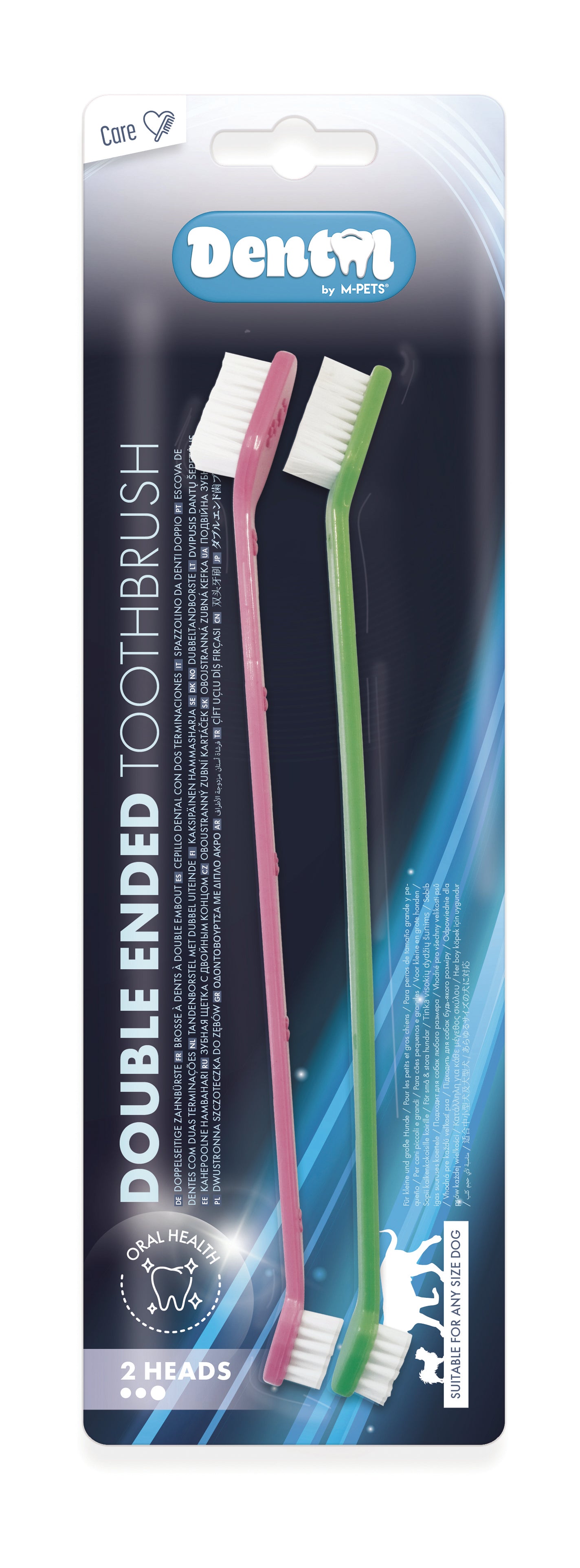 M-PETS Double Ended Dog Toothbrush Set, Small and Large Bristle Heads for Deep Cleaning, Soft Bristles for Sensitive Gum, Prevent Plaque and Tartar