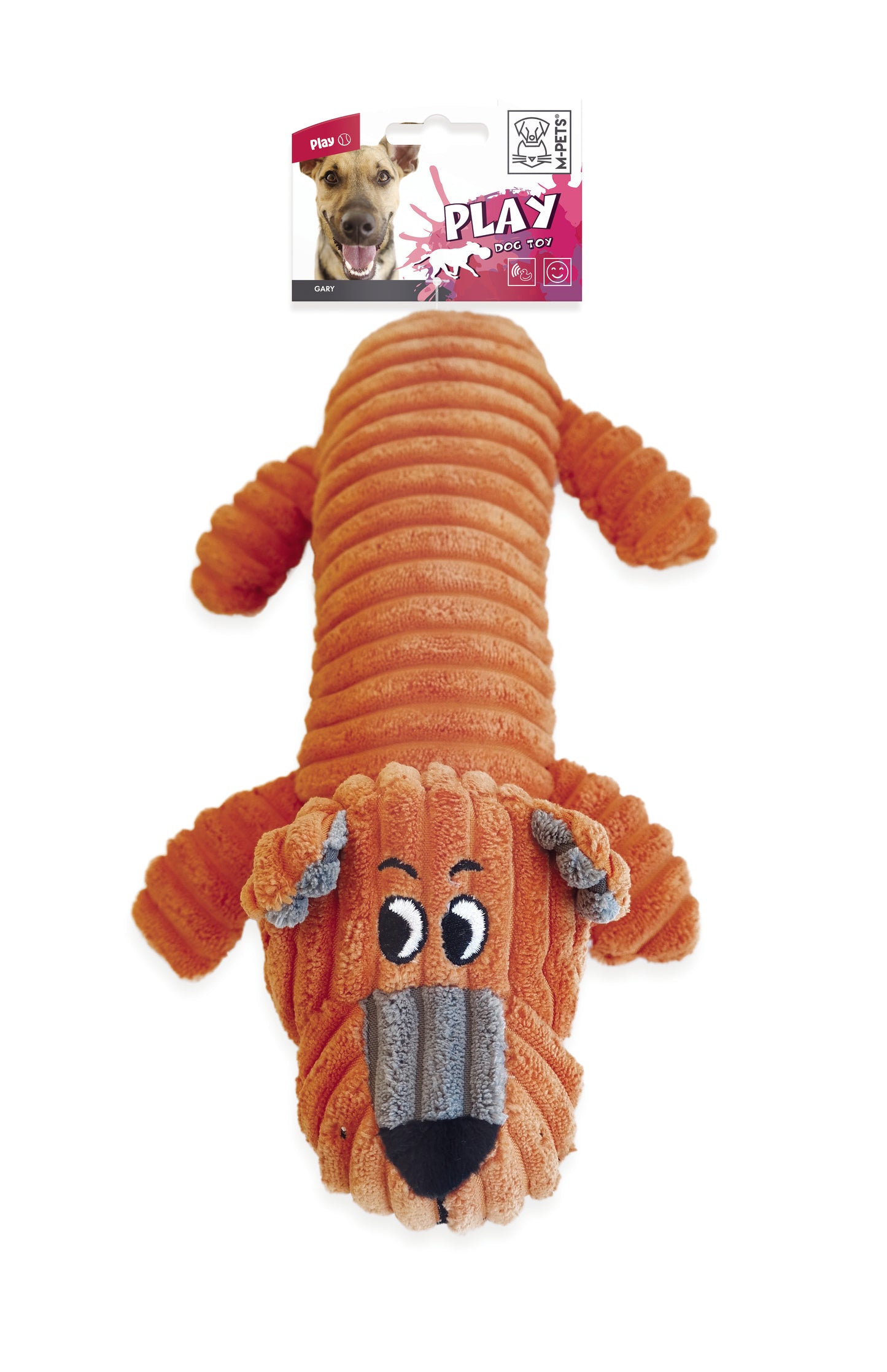 M-PETS MPETS Charly Squeaky Plush Dog Toy, Soft Stuffed Dog Toy with Squeaker for Small & Medium Dogs, Brown, 32 x 17 x 9 cm