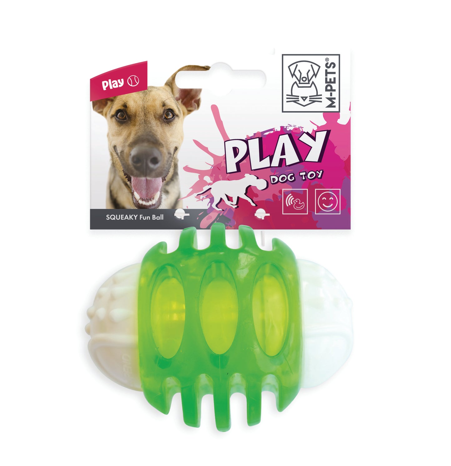 M-Pets Squeaky Fun Ball Dog Toy, TPR Squeaky Ball for Dogs, Interactive Chew & Fetch Toy, Durable Rubber Dog Ball for Small & Medium Dogs, Green, 6.7 cm