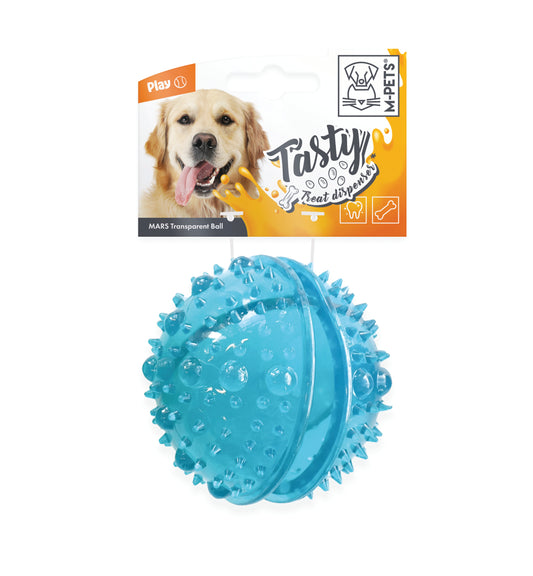 MPETS Mars Transparent Dog Treat Dispensing Ball, Interactive Puzzle Toy 8cm, Durable TPR Chew Toy for Small & Medium Dogs, Slow Feeder Treat Dispenser for Training