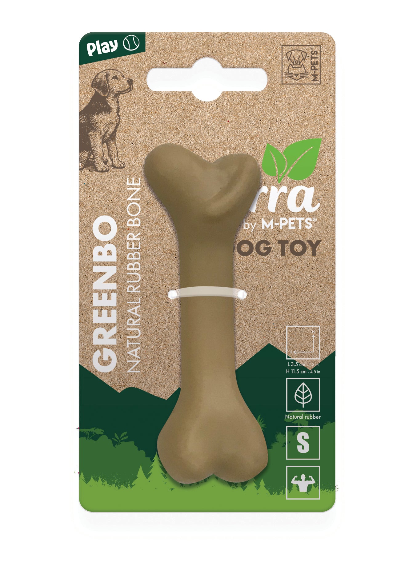 M-PETS GREENBO Natural Rubber Bones – Durable Chew Toy, Brown