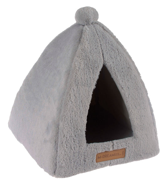 M-PETS YULL Tipi Plush Cat Bed - Grey, 37 × 37 × 37 cm