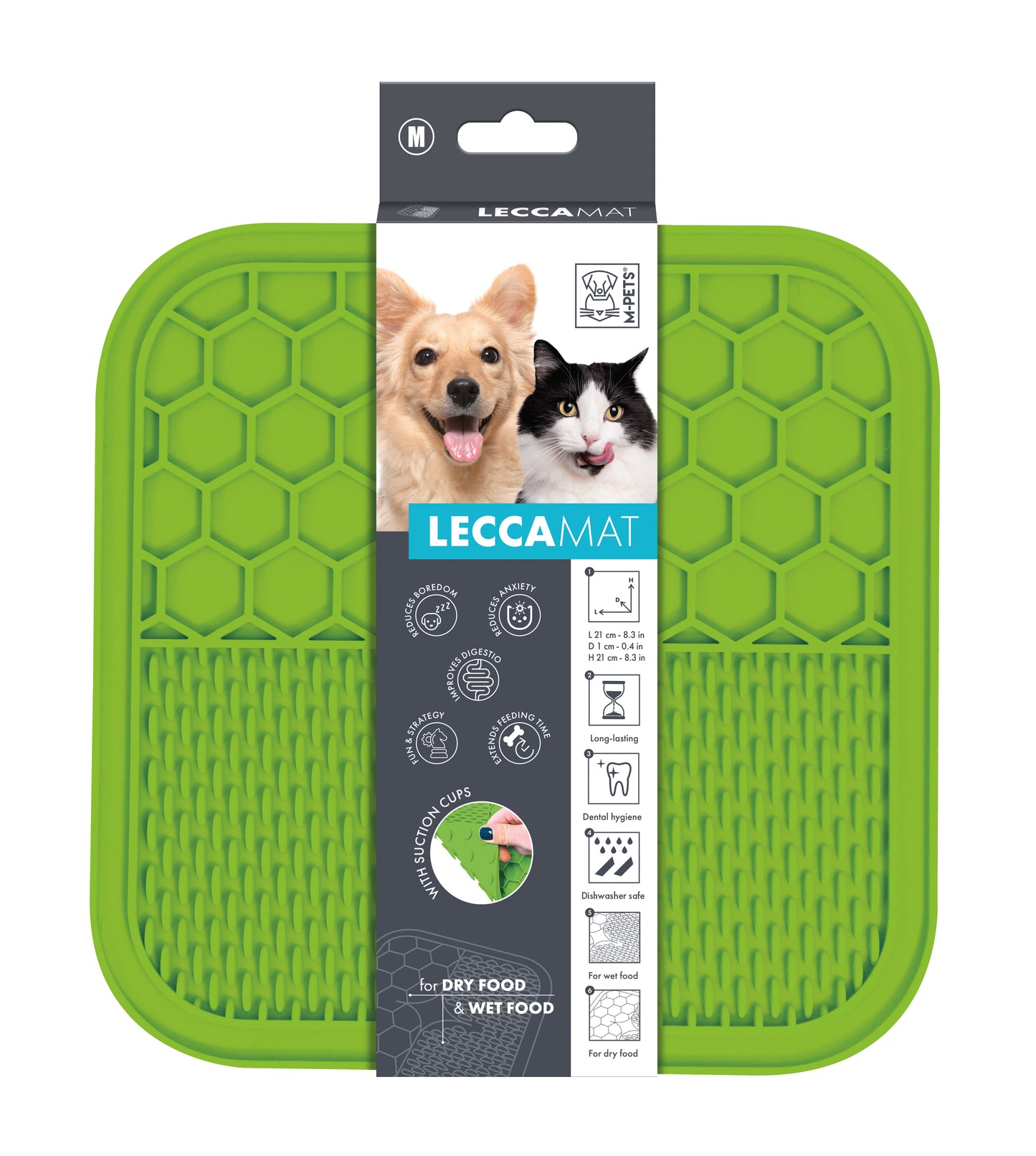 M-PETS LECCA Lick Mat for Dogs & Cats, Food-Grade Silicone Slow Feeder with Strong Suction Cups