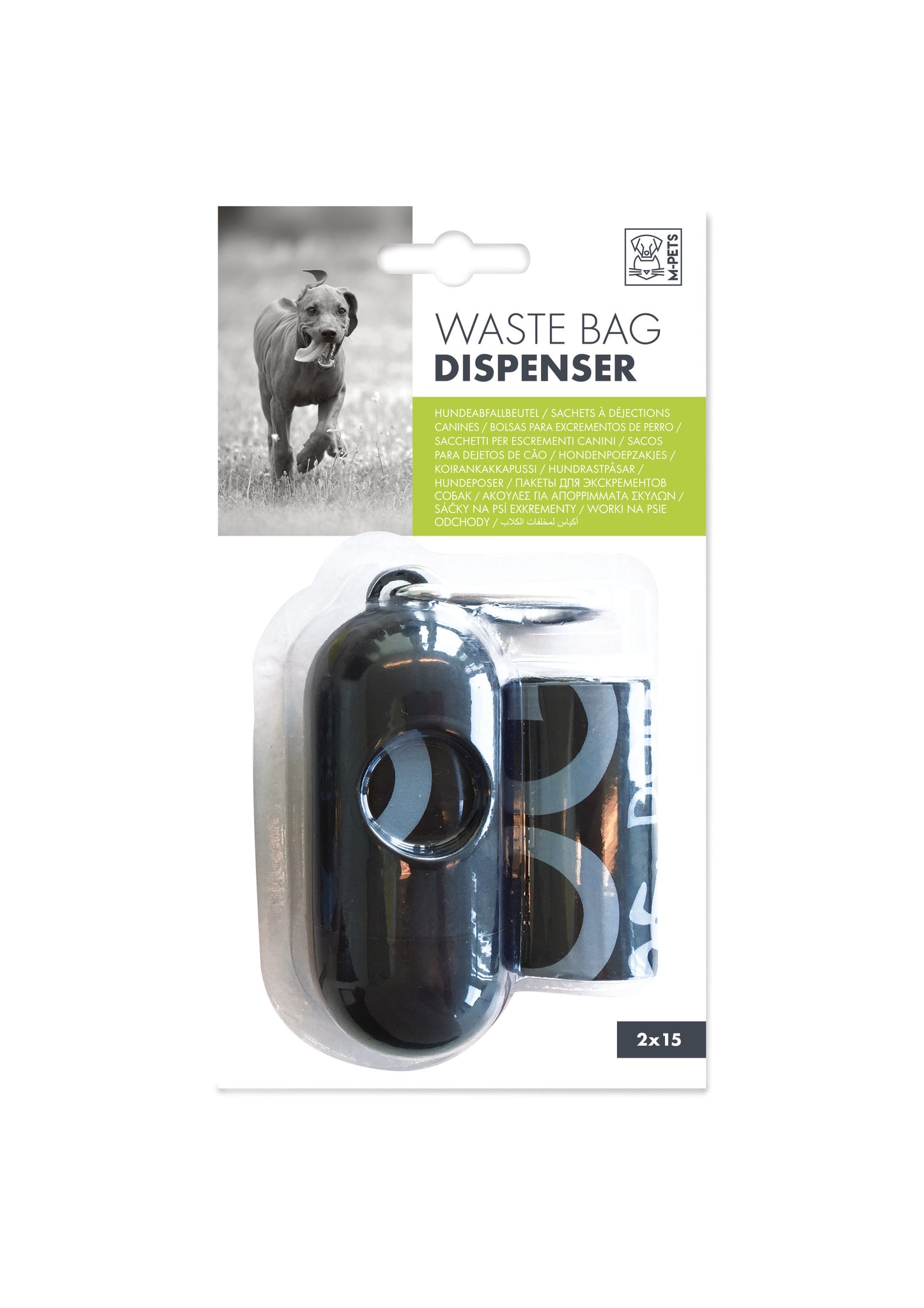 M-PETS Dog Waste Bag Dispenser with 30 Bags Included, Portable Leash Waste Bag Holder for Dogs, Clip-On Pet Waste Bag Dispenser, Black
