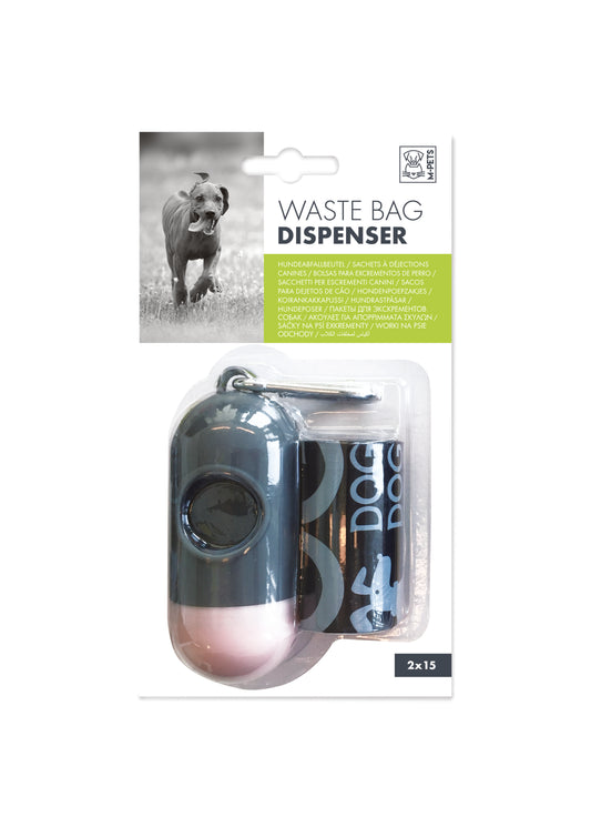 M-PETS Dog Waste Bag Dispenser with 30 Bags Included, Portable Dog Poop Bag Holder for Leash, Backpack & Travel, Easy Clip-On Pet Waste Bag Dispenser