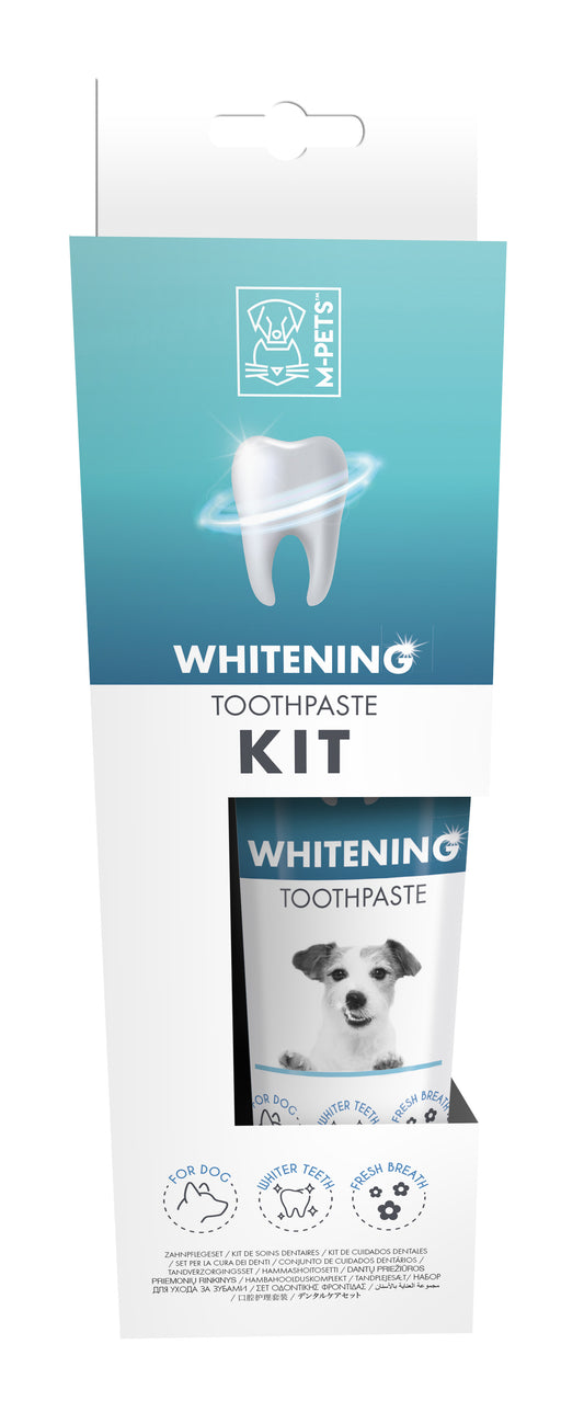 M-PETS Whitening Toothpaste Kit for Dogs, with Toothpaste for Cleaner, Whiter Toothpaste, Two Finger Toothbrushes, Double Sided Toothbrush with Toothbrush Heads