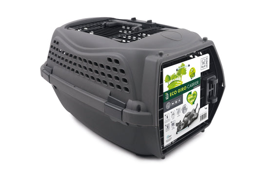 M-PETS ECO Giro Pet Carrier for Dogs & Cats – Recycled Plastic Travel Carrier with Secure Lock & Ventilation, Grey