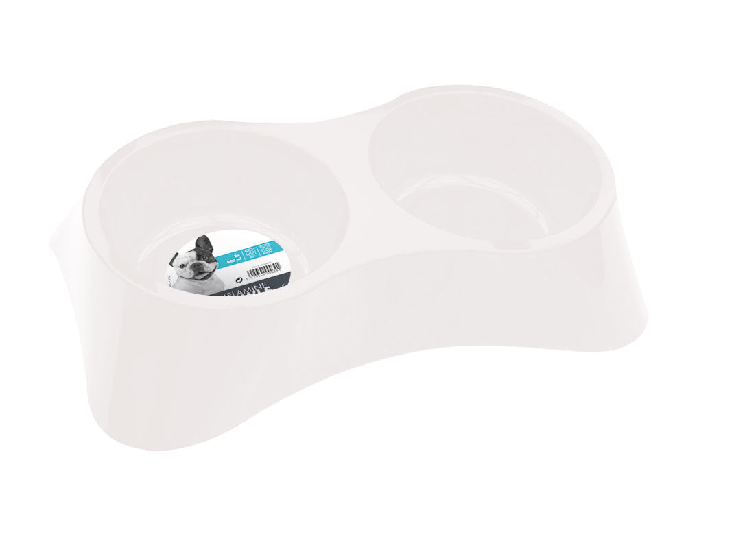 mpets Dog Double Diner Bowl Melamine 2 x 800 ml- Color Assorted