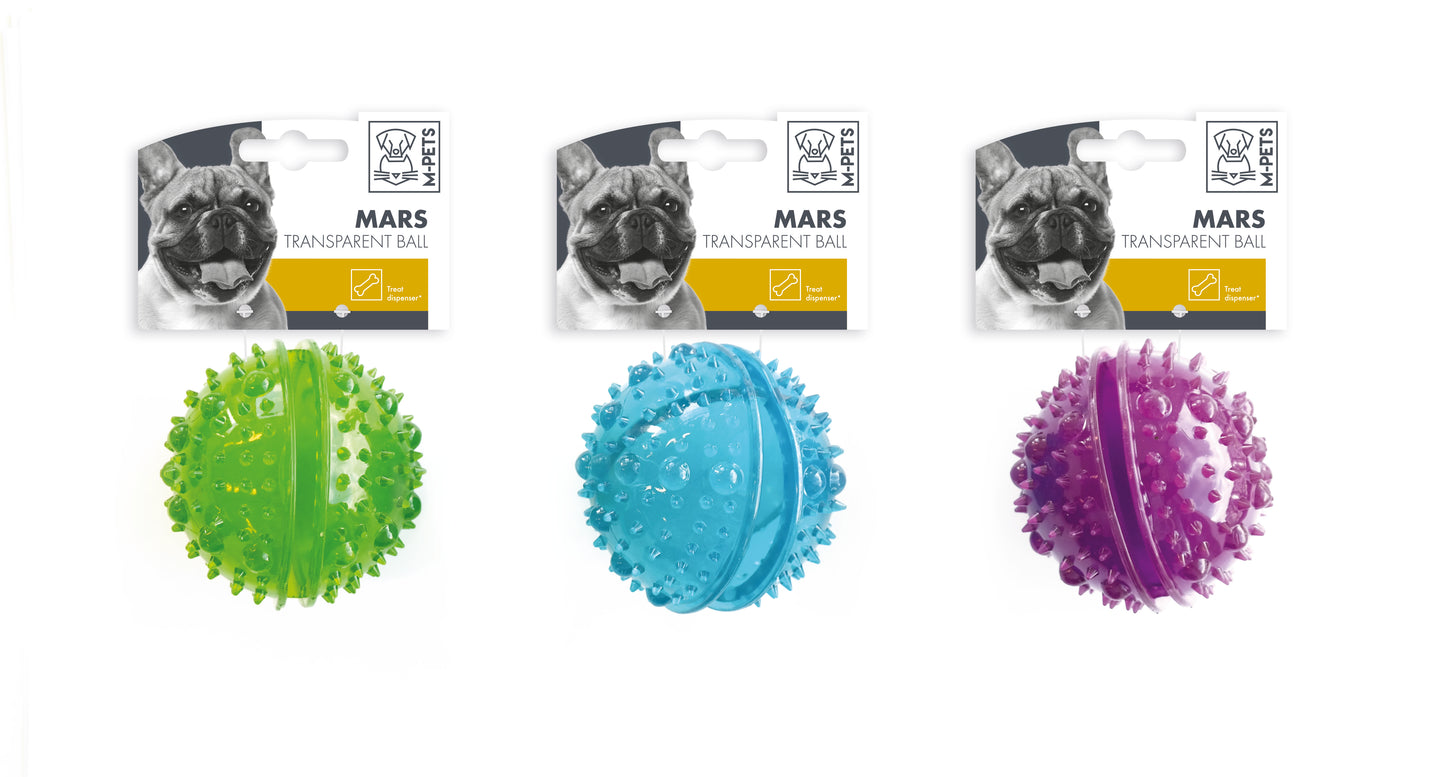 MPETS Mars Transparent Dog Treat Dispensing Ball, Interactive Puzzle Toy 8cm, Durable TPR Chew Toy for Small & Medium Dogs, Slow Feeder Treat Dispenser for Training, Pack of 3