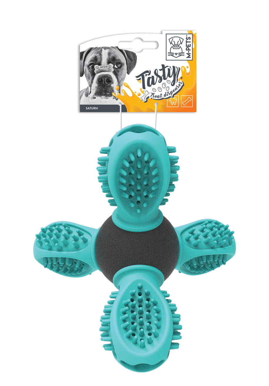 M-PETS Saturn Dog Treat Dispensing Toy – Durable Interactive TPR Chew Toy for Dogs – 14 x 13 x 12 cm