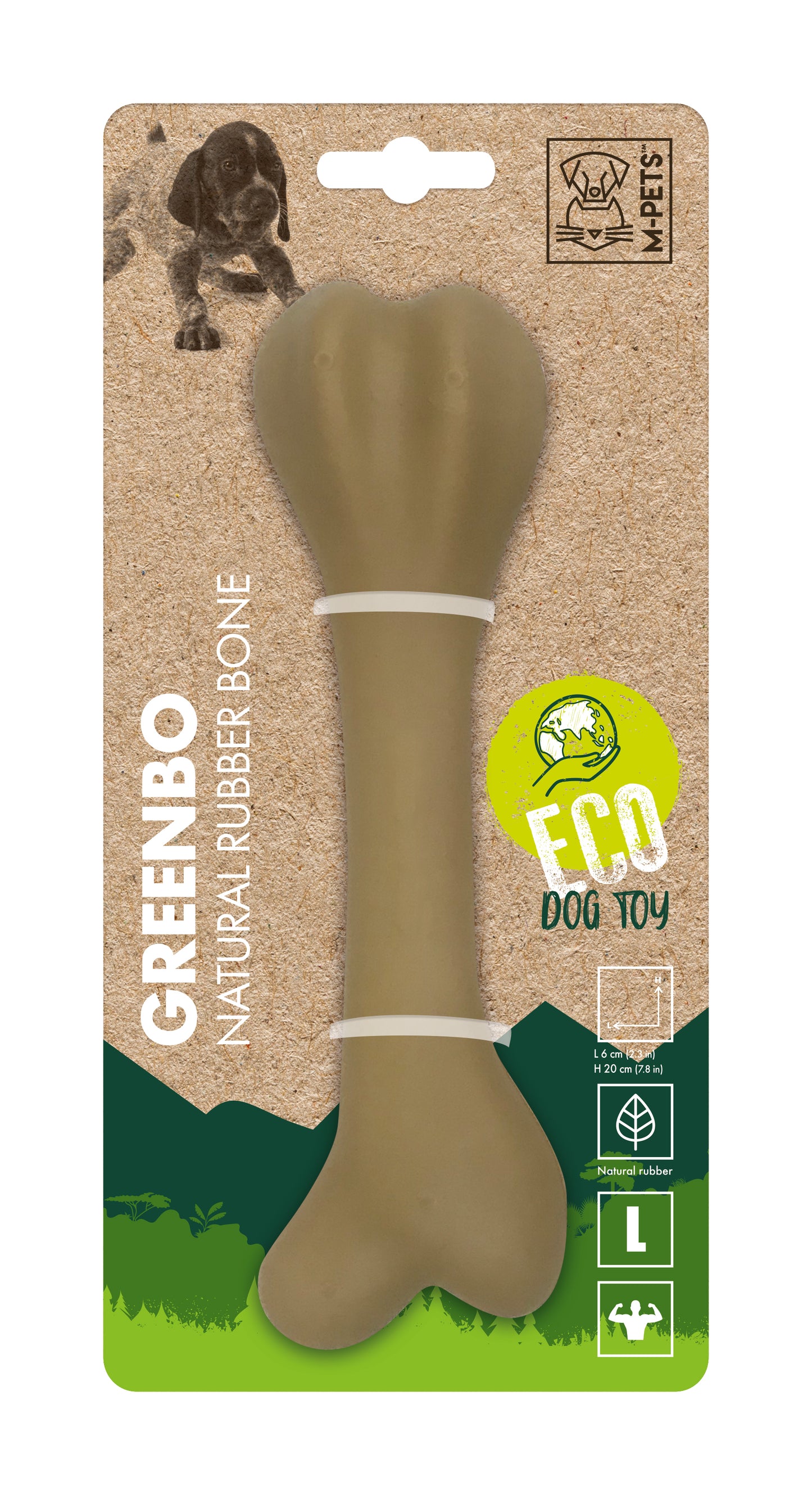 M-PETS GREENBO Natural Rubber Bones – Durable Chew Toy, Brown