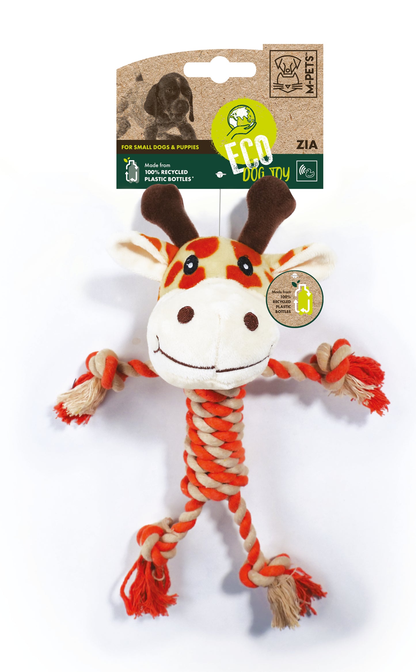 M-PETS Terra ECO Dog Toy – Squeaky Plush Dog Toy Made from Recycled Plastic Bottles, Soft & Durable Dog Toy