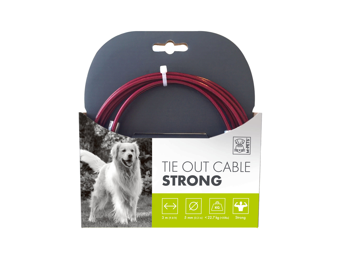 M-PETS Strong Dog Tie Out Cable – Heavy Duty Steel Tether with Swivel Clips, Outdoor Dog Cable, for Dogs up to 22.7 kg