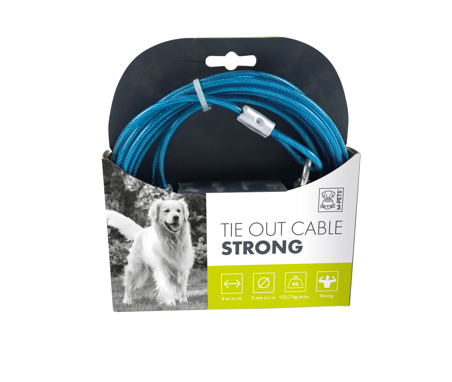 M-PETS Strong Dog Tie Out Cable – Heavy Duty Steel Tether with Swivel Clips, Outdoor Dog Cable, for Dogs up to 22.7 kg