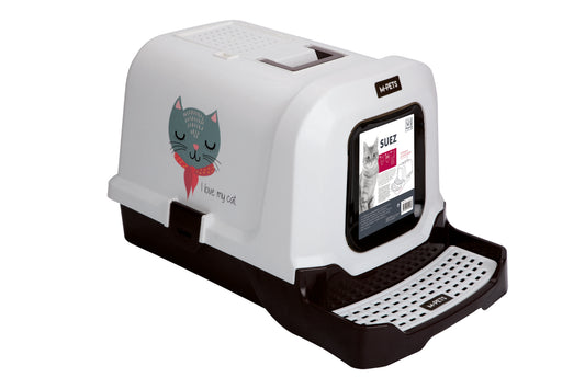 M-PETS SUEZ Covered Cat Litter Box with Scoop & Waste Bags, Large Hooded Cat Toilet with Flap Door, Odor Control Enclosed Kitty Litter Tray, 69 x 42 x 41 cm