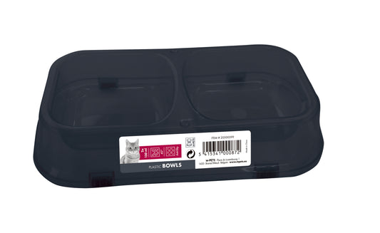 M-Pets Double Plastic Cat Bowl 2 x 150 ml, Anti-Slip Dual Feeding Bowl for Food & Water