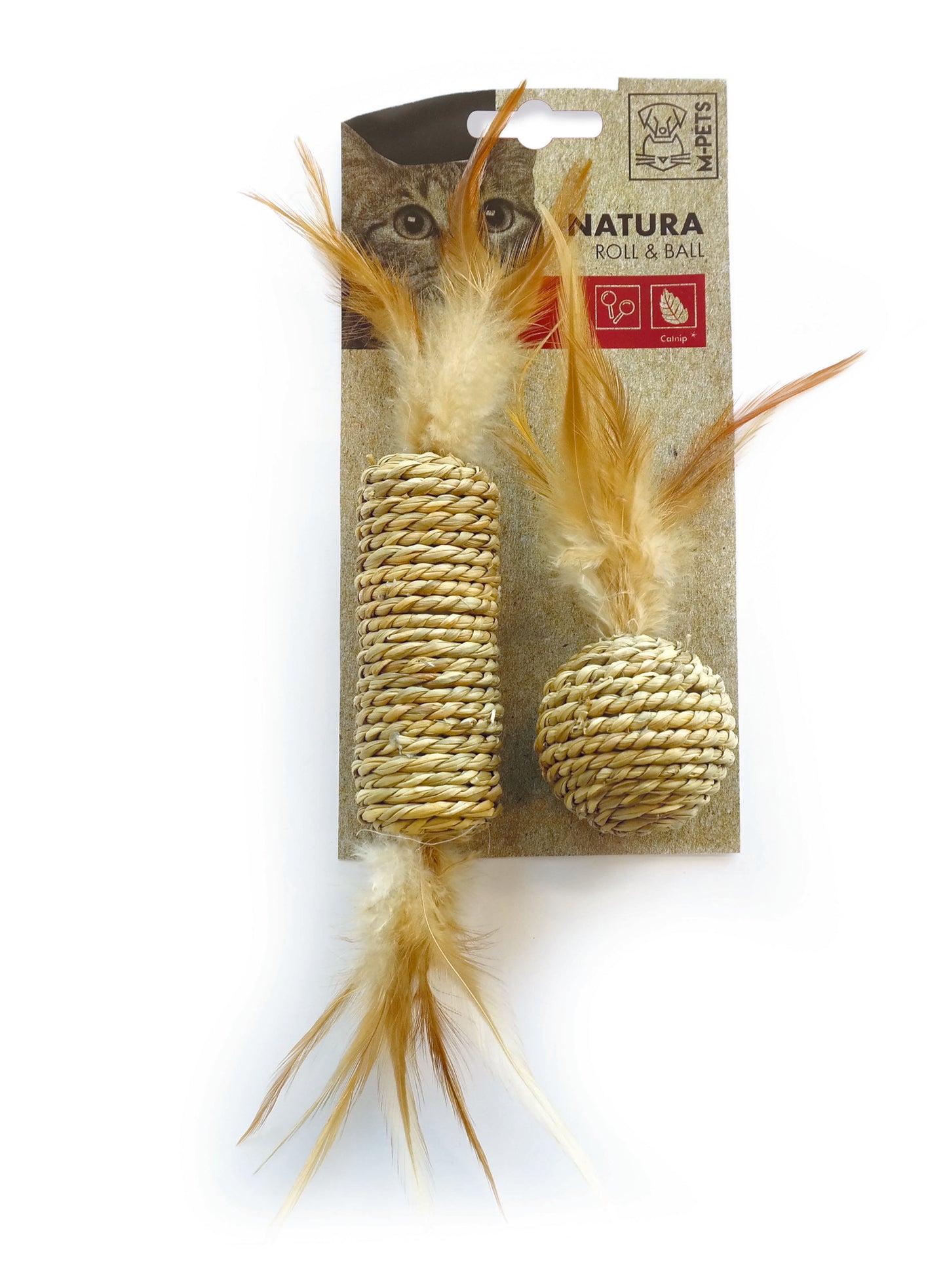 M-Pets Natura Roll & Ball Cat Toy, Natural Sisal Interactive Cat Teaser Toy for Chasing, Pouncing & Batting, Lightweight Cat Play Toy, 1 Piece