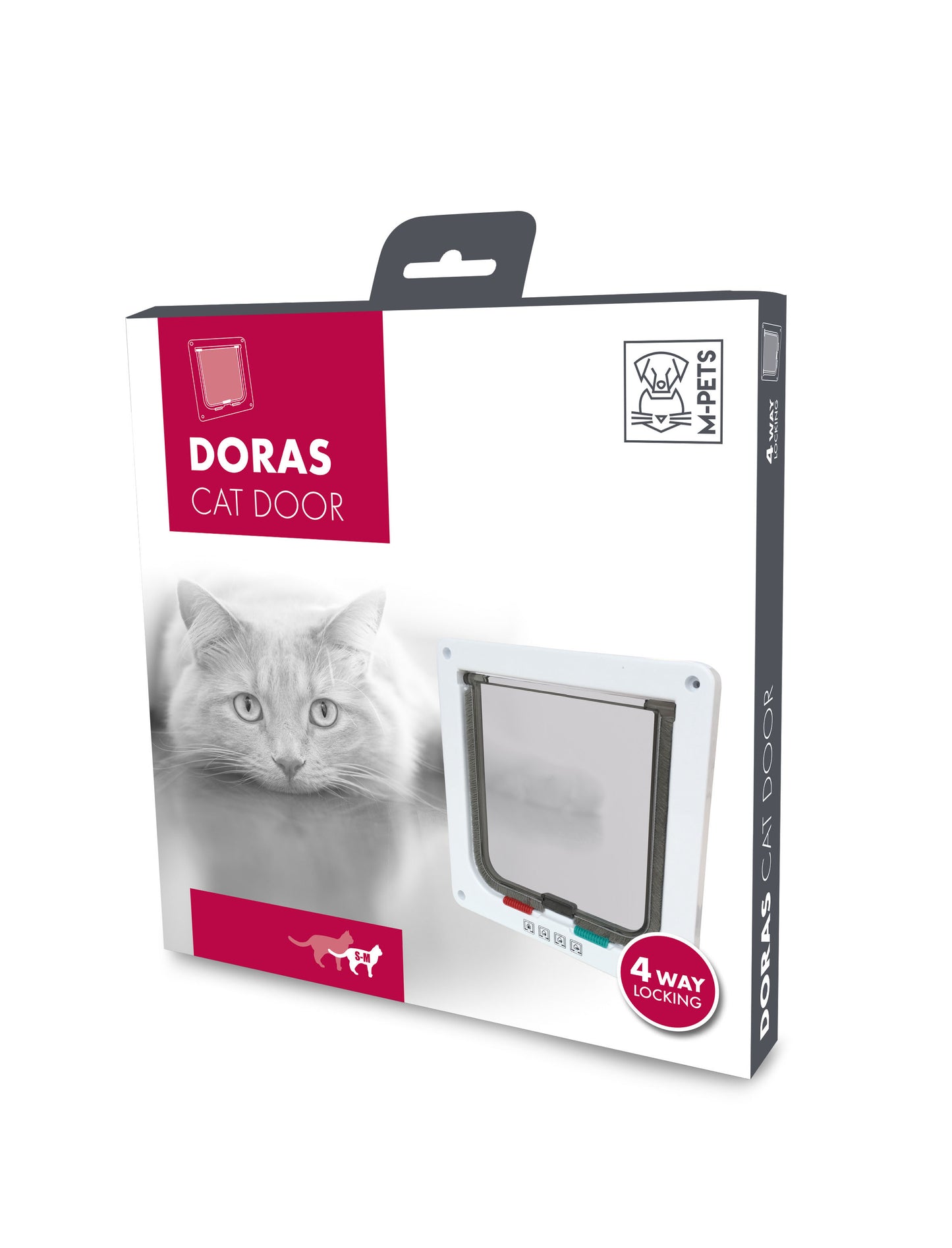 M-Pets Doras Cat White Door 4 Way Lock for Cats, White