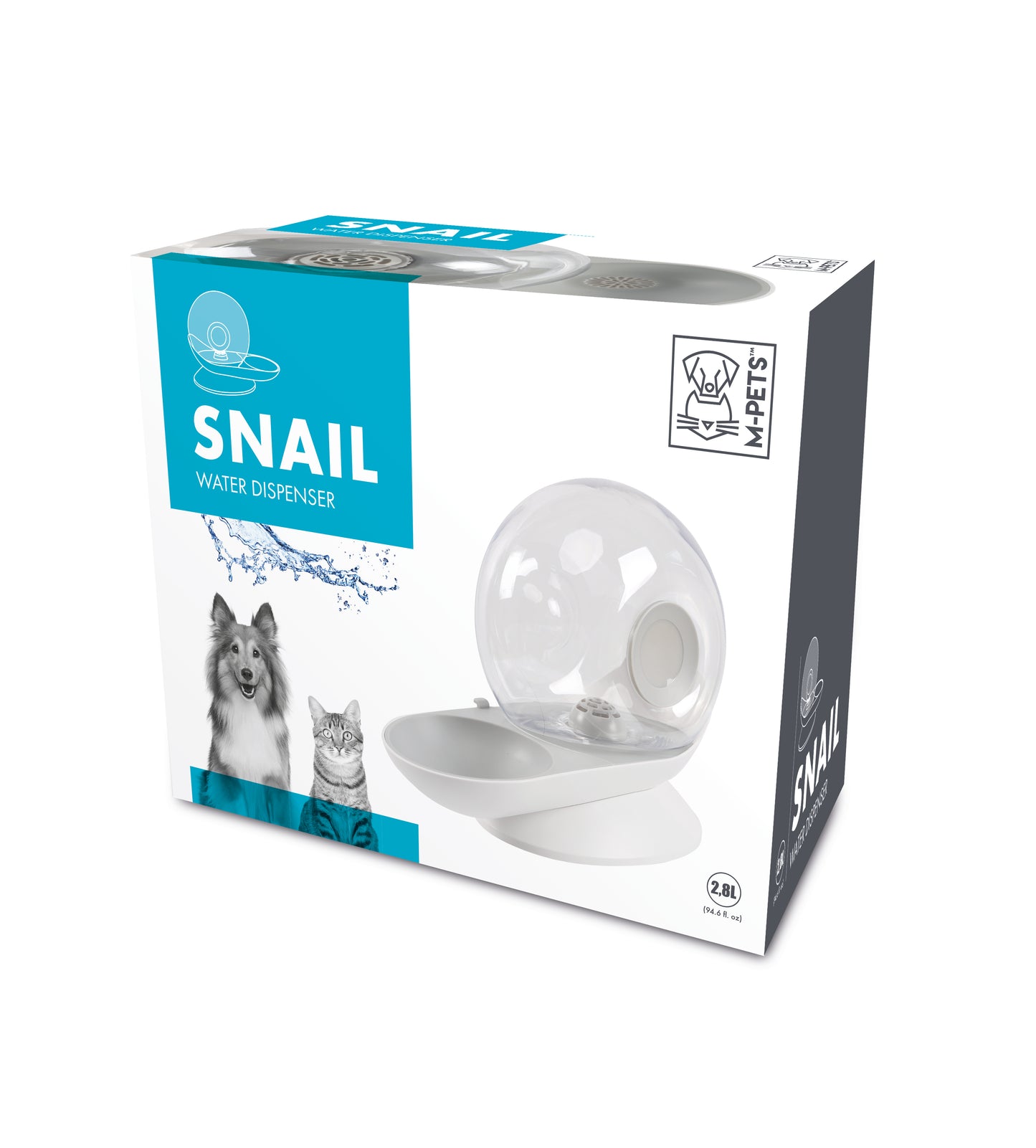 M-PETS SNAIL Gravity Water Dispenser for Dogs & Cats, 2.8L, Automatic