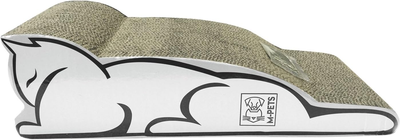 M-Pets Baltimore Cat Scratching Board, Corrugated Cardboard Cat Scratcher Lounge, Furniture Protection Scratch Pad for Indoor Cats, White, 45 x 19.5 x 13 cm